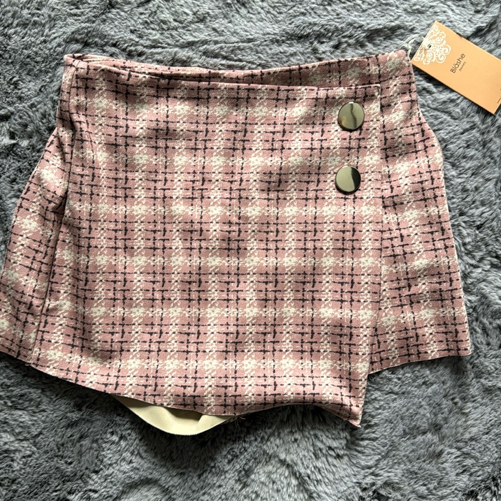 Blush plaid skort